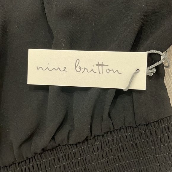 nine britton sheer black long puff sleeve scoop neck smocked peasant blouse-S - Picture 9 of 9